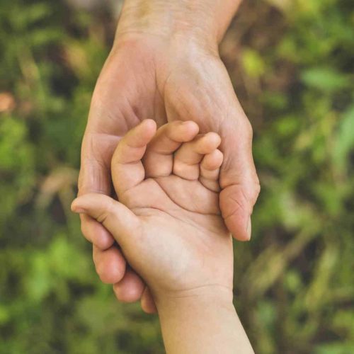 Childs hand and old hand grandmother. Concept idea of love family protecting children and elderly people grandmother friendship togetherness relationship Two generation.